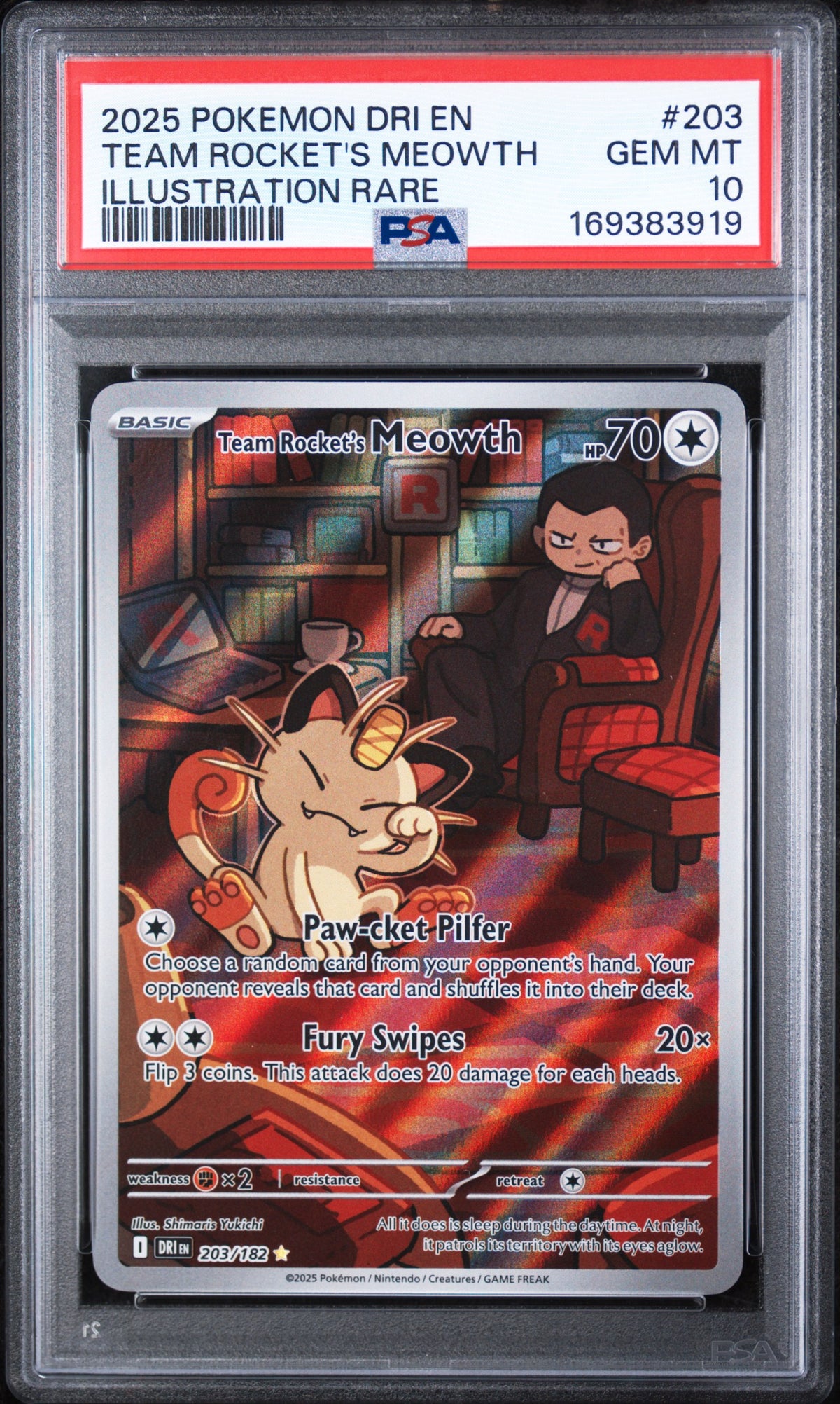 Team Rocket's Meowth 203/182 Destined Rivals PSA 10 Gem Mint